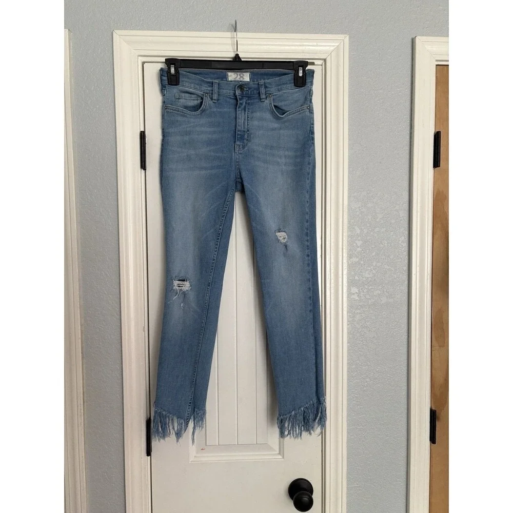 We The Free Twenty Eight Jeans Women 28 Blue Distressed Fringe Hem